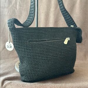 The Sak Black Shoulder Bag with Crochet Design